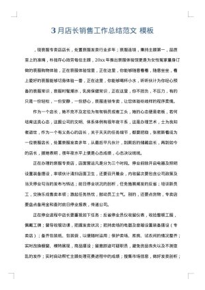 3月店长销售工作总结范文