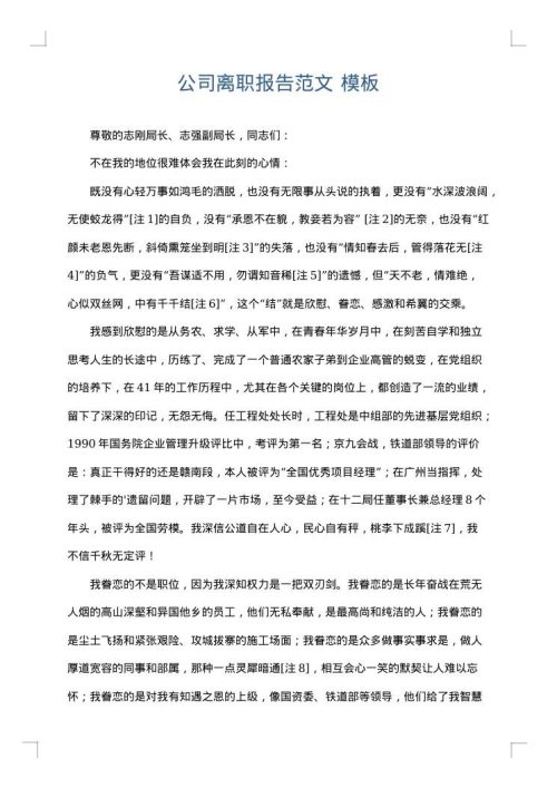 公司离职报告范文