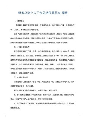 财务总监个人工作总结优秀范文