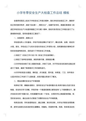 小学冬季安全生产大检查工作总结