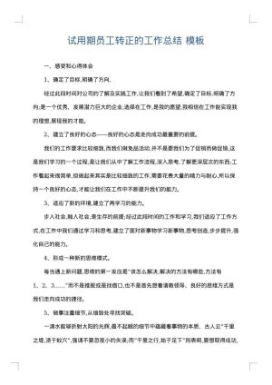 试用期员工转正的工作总结
