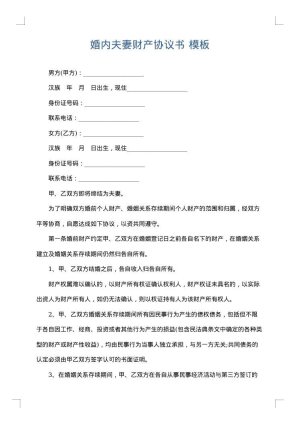 婚内夫妻财产协议书
