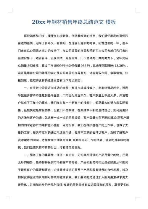 2025年钢材销售年终总结范文