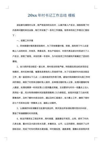 20xx年村书记工作总结