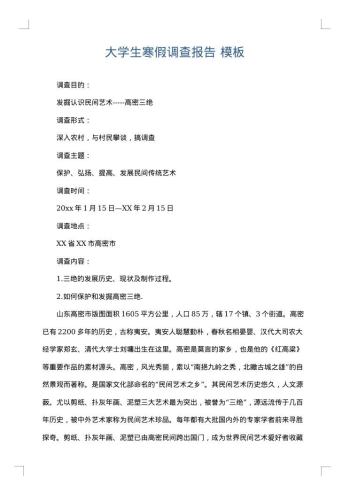 大学生寒假调查报告