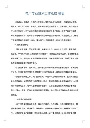 电厂专业技术工作总结