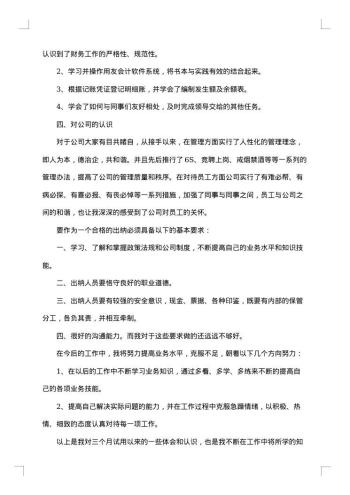 财务出纳试用期个人工作总结