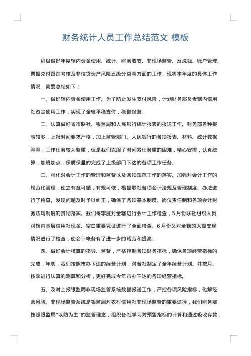财务统计人员工作总结范文