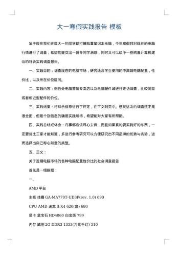 大一寒假实践报告