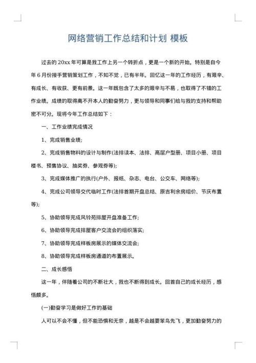 网络营销工作总结和计划