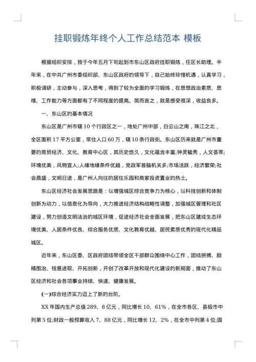 挂职锻炼年终个人工作总结范本