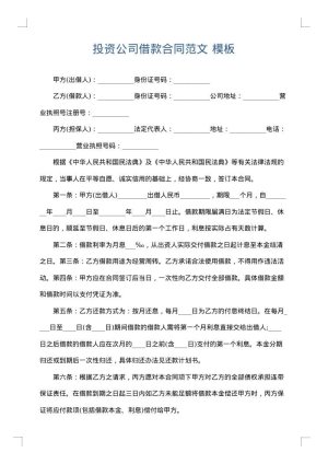投资公司借款合同范文
