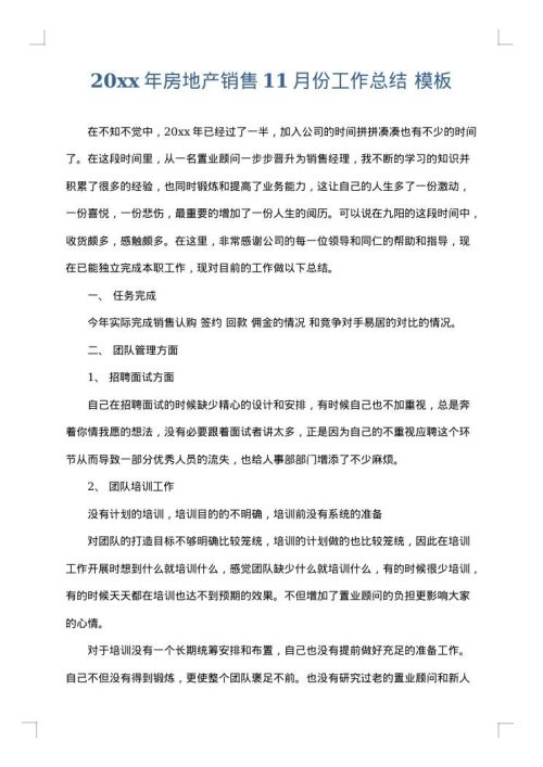 2025年房地产销售11月份工作总结