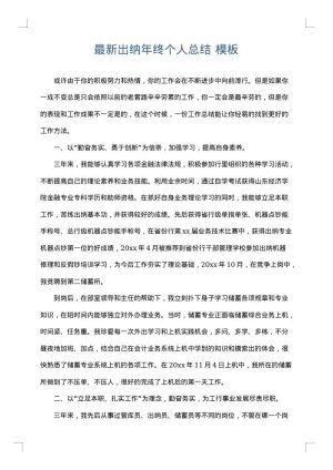 最新出纳年终个人总结