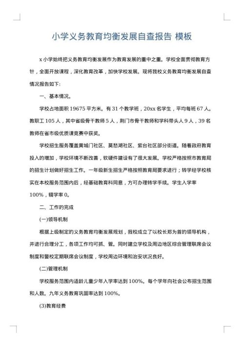 小学义务教育均衡发展自查报告