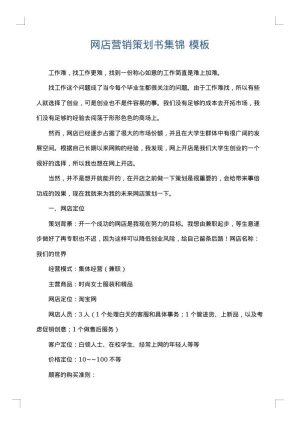 网店营销策划书集锦