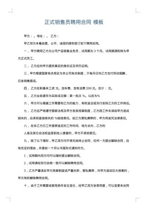 正式销售员聘用合同