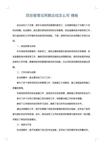 项目管理试用期总结怎么写