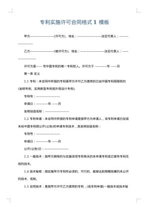 专利实施许可合同格式1