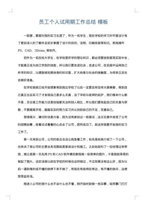 员工个人试用期工作总结