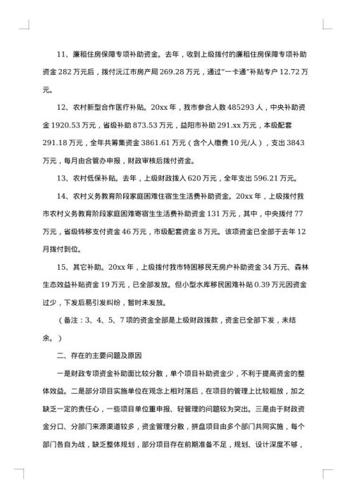 财政专项资金自查报告