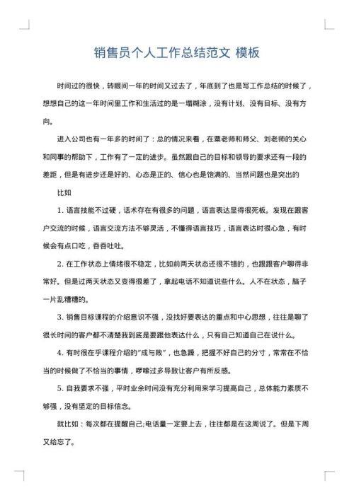 销售员个人工作总结范文
