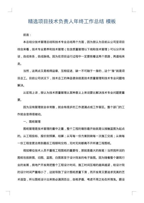 精选项目技术负责人年终工作总结