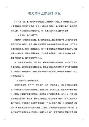 电力技术工作总结