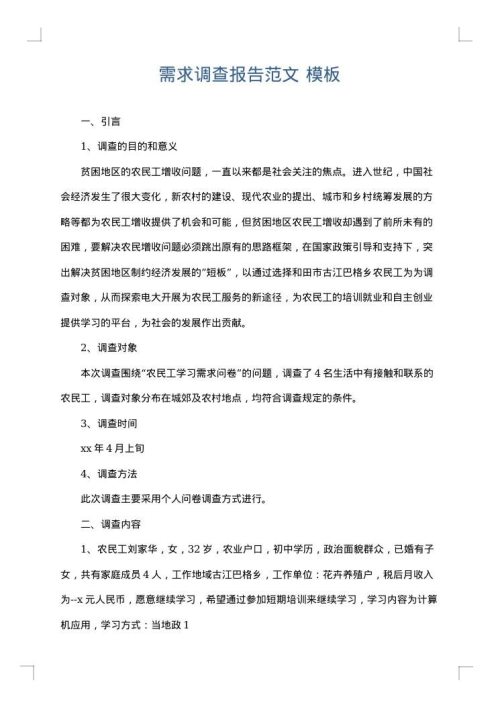 需求调查报告范文
