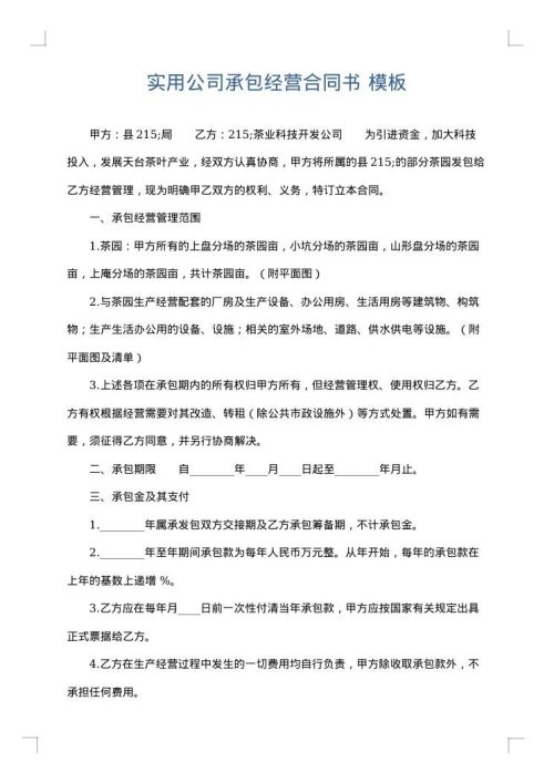 实用公司承包经营合同书