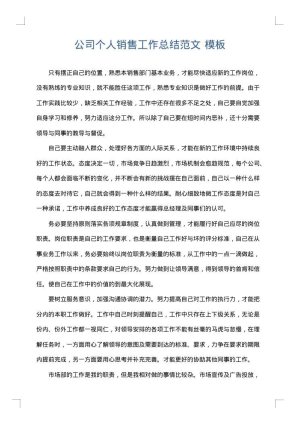 公司个人销售工作总结范文