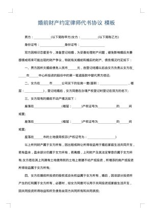 婚前财产约定律师代书协议