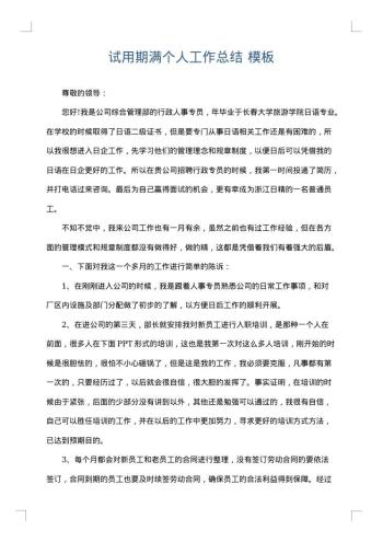 试用期满个人工作总结