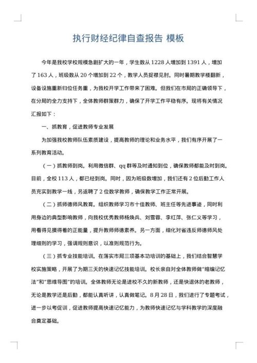执行财经纪律自查报告