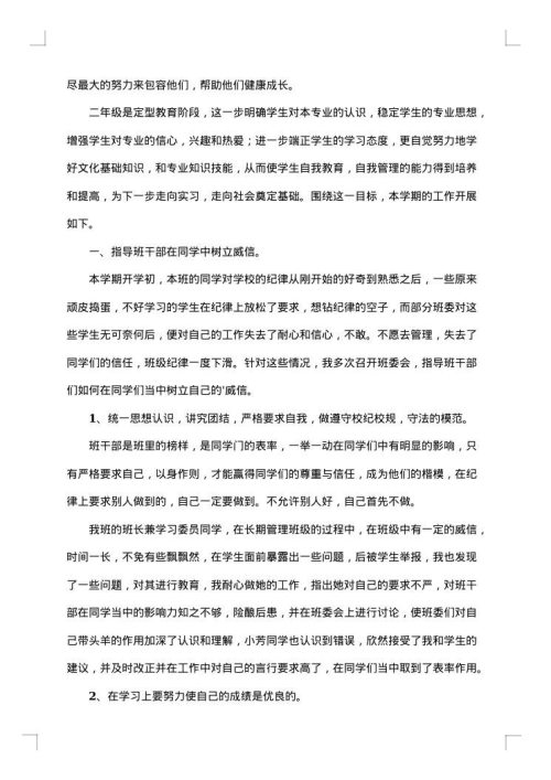 二年级班主任个人工作总结范文