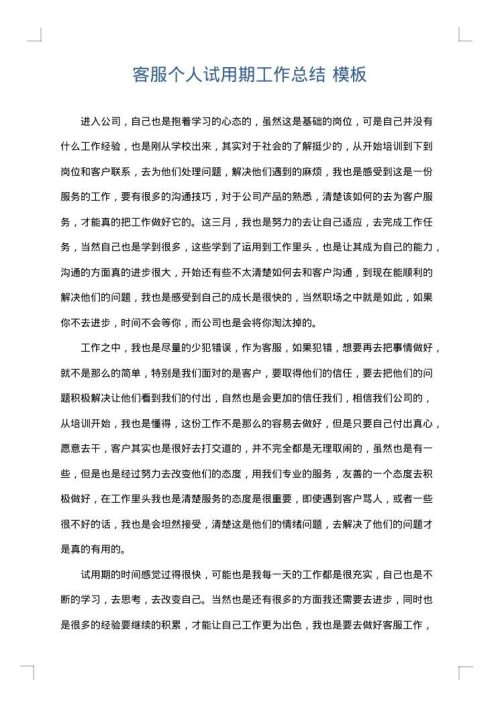 客服个人试用期工作总结