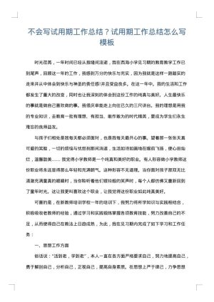 不会写试用期工作总结？试用期工作总结怎么写