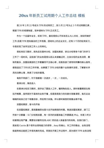 20xx年新员工试用期个人工作总结