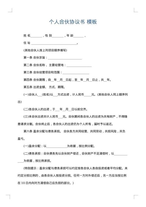 个人合伙协议书