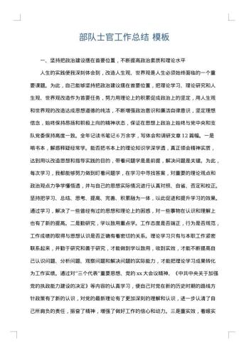 部队士官工作总结
