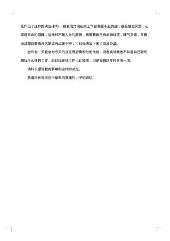 服装厂员工辞职申请书范文