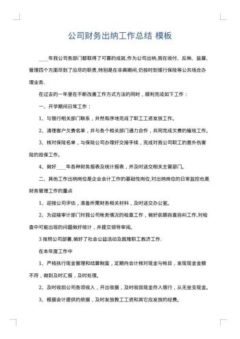 公司财务出纳工作总结