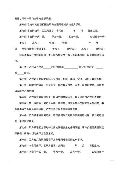 2025年个体网吧转让合同