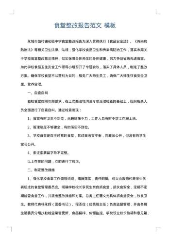 食堂整改报告范文