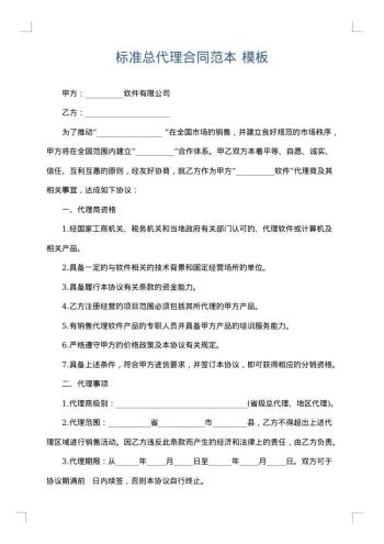 标准总代理合同范本