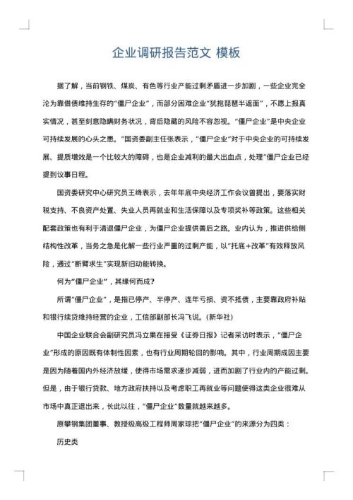 企业调研报告范文