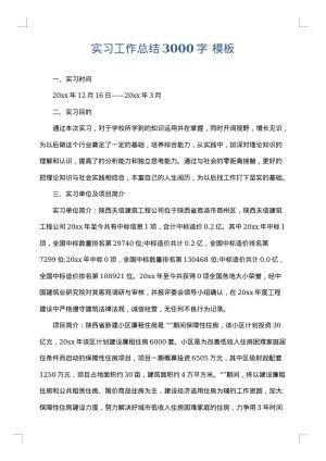实习工作总结3000字