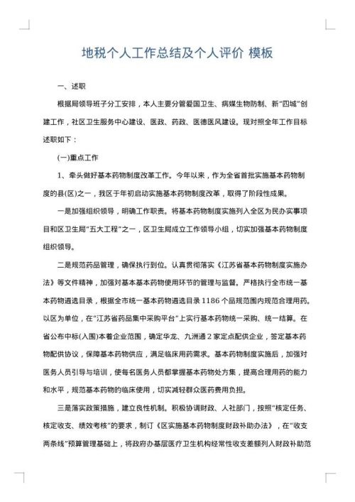 地税个人工作总结及个人评价