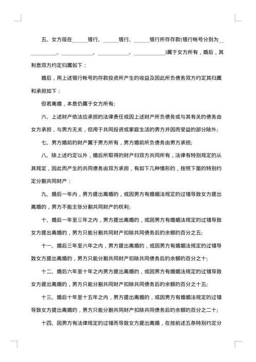 2025年婚前双方约定协议