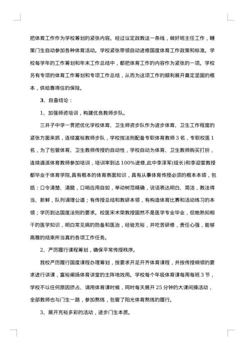 体育工作自查报告